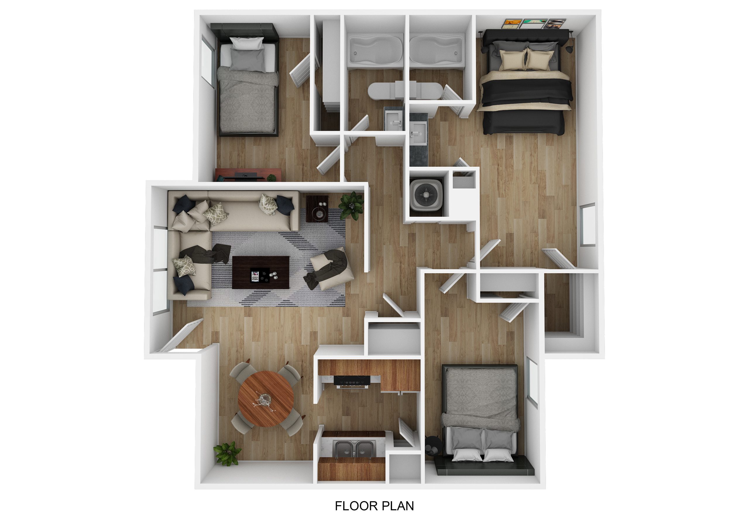 3 BED – 2 BATH - 3D Plan